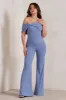 Zoey | Blue Bardot Bow Detail Jumpsuit sold by Club L London