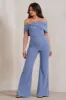 Zoey | Blue Bardot Bow Detail Jumpsuit sold by Club L London