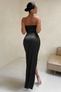 Romancing |  Black Thigh Split Corset Strapless Maxi Dress sold by Club L London
