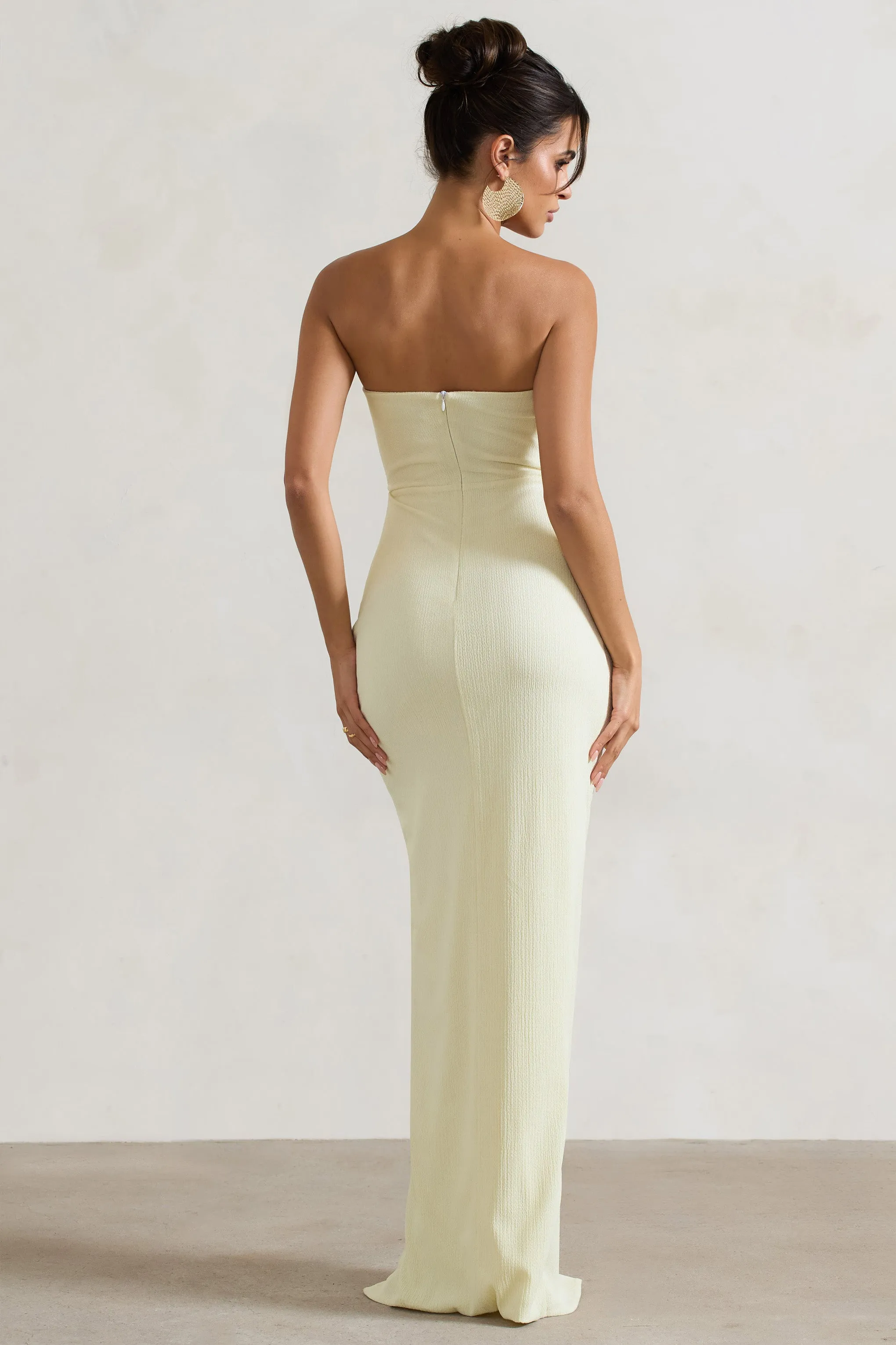 Cancun | Ecru Crinkle Strapless Cut-Out Maxi Dress With Twist sold by Club L London product image thumbnail 2
