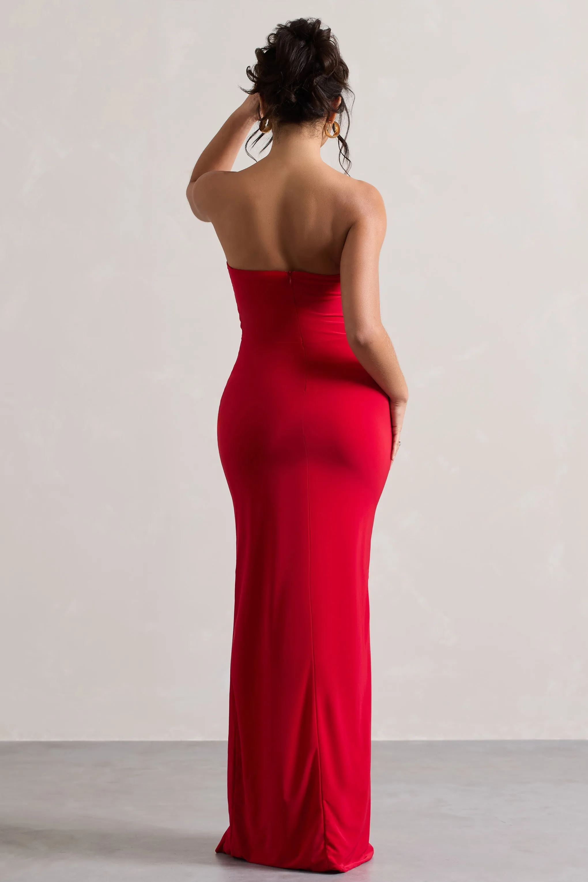 Susan | Red Bandeau Maxi Dress With Ruffled Splits sold by Club L London product image thumbnail 2