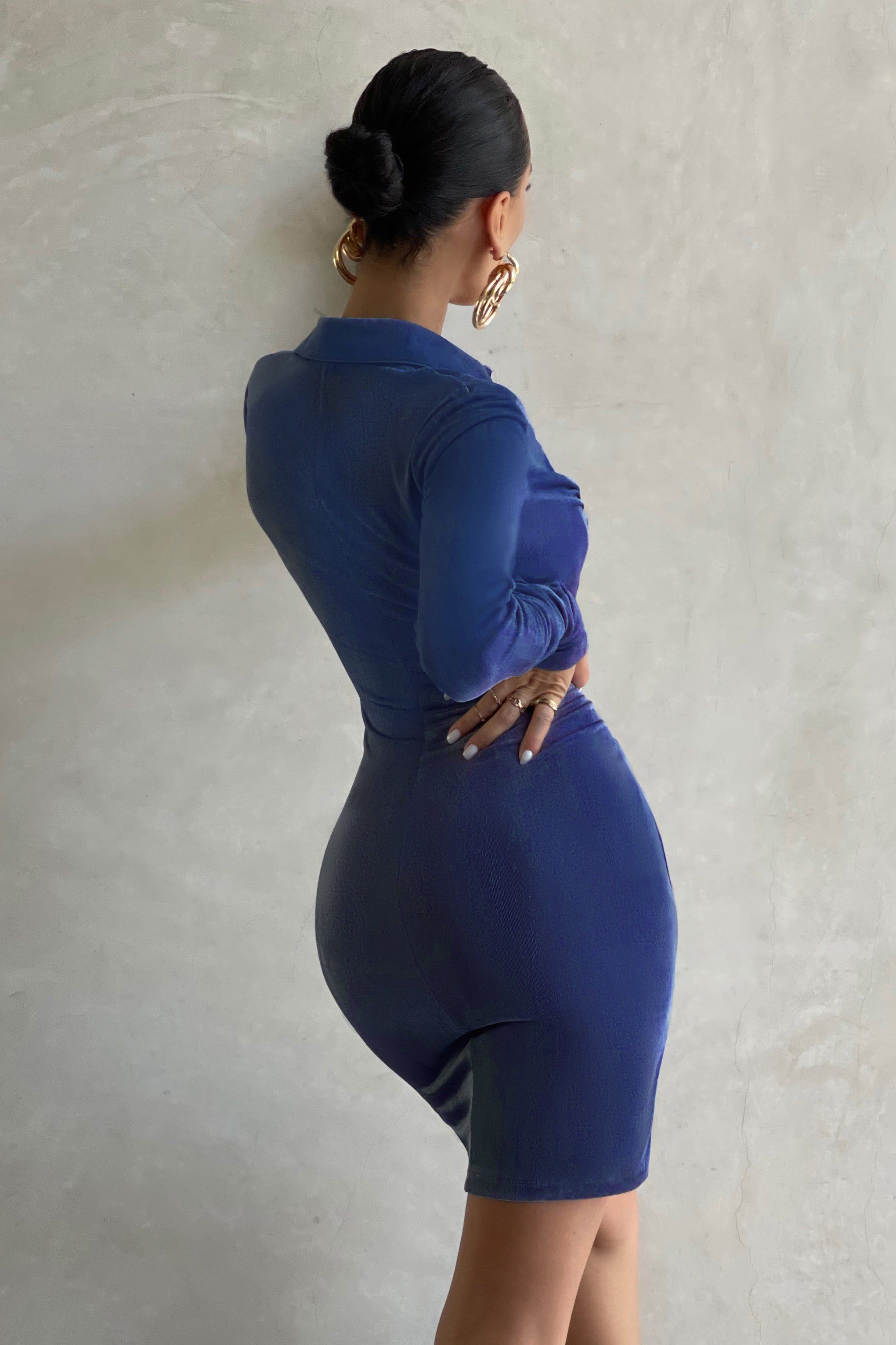 One To Remember | Royal Blue Bodycon Ruched Long Sleeve Shirt Mini Dress sold by Club L London product image thumbnail 2