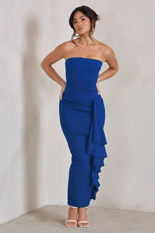 Fleur | Royal Blue Bandeau Ruffle Maxi Dress sold by Club L London