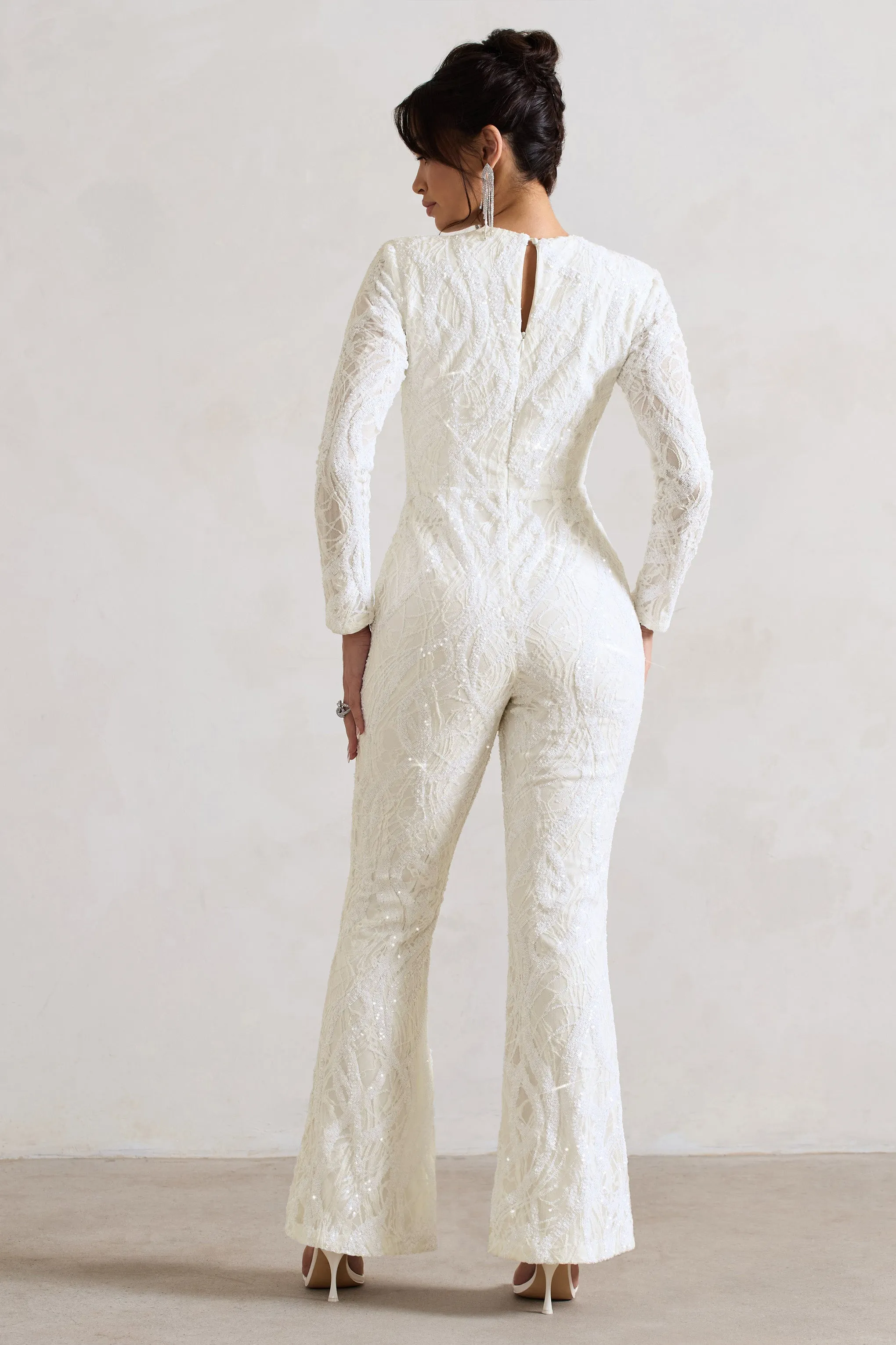 Vesper | White Sequin Wide-Leg Jumpsuit sold by Club L London product image thumbnail 2