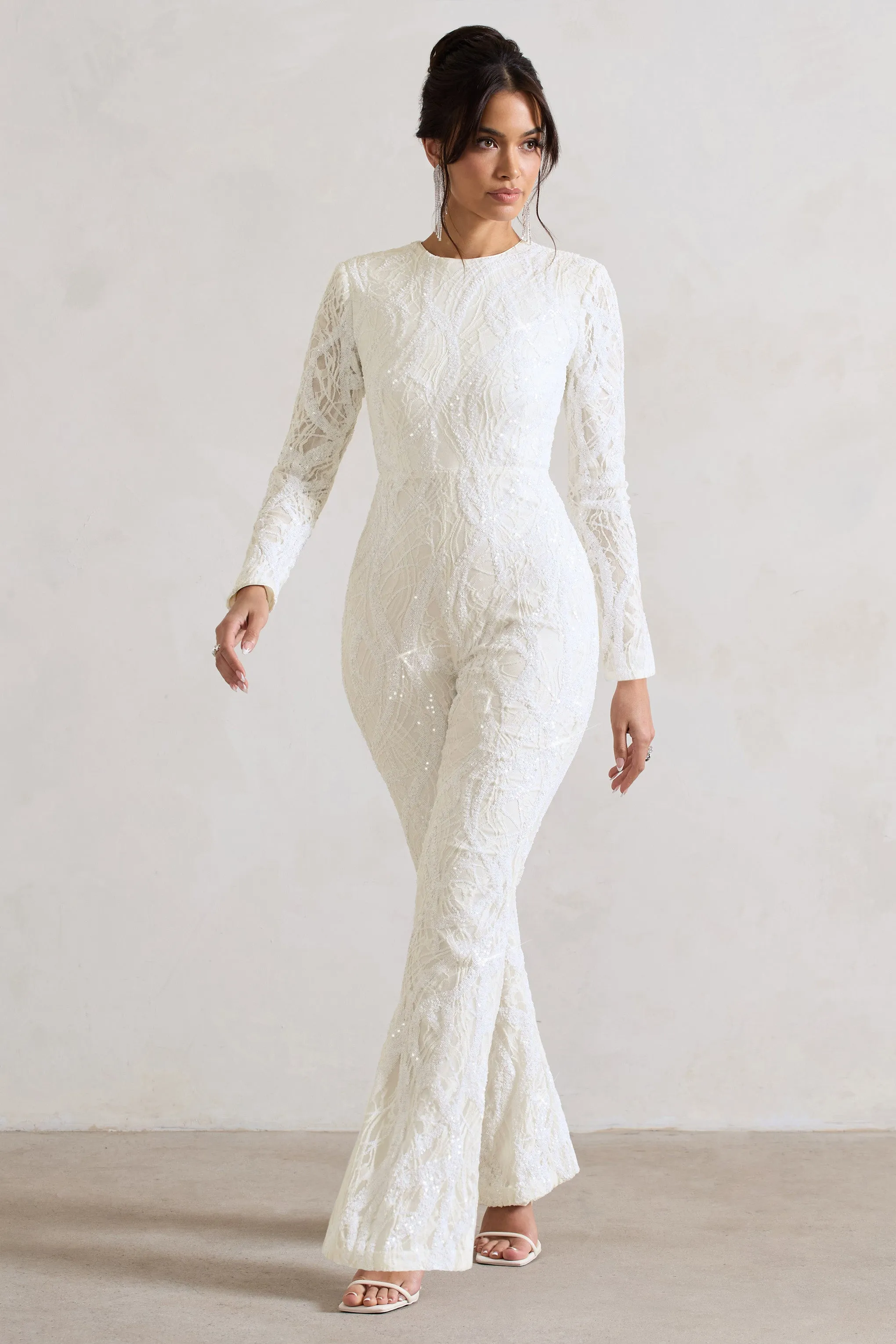 Vesper | White Sequin Wide-Leg Jumpsuit sold by Club L London product image thumbnail 5