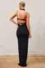 Depths | Black Halter Neck Chiffon Split Maxi Dress With Waist Straps sold by Club L London