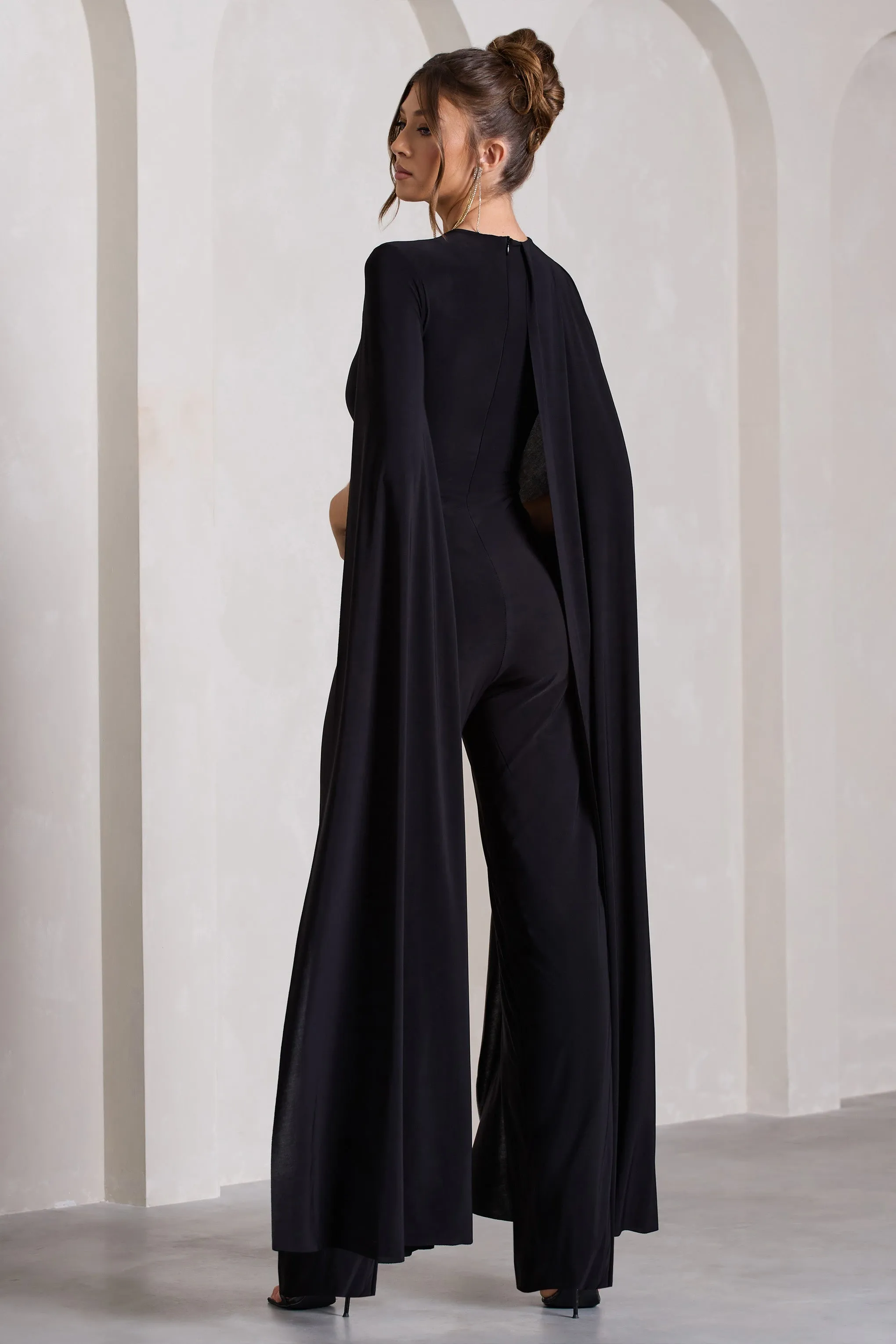 Harley | Black Straight-Leg Jumpsuit With Cape Sleeves sold by Club L London product image thumbnail 2