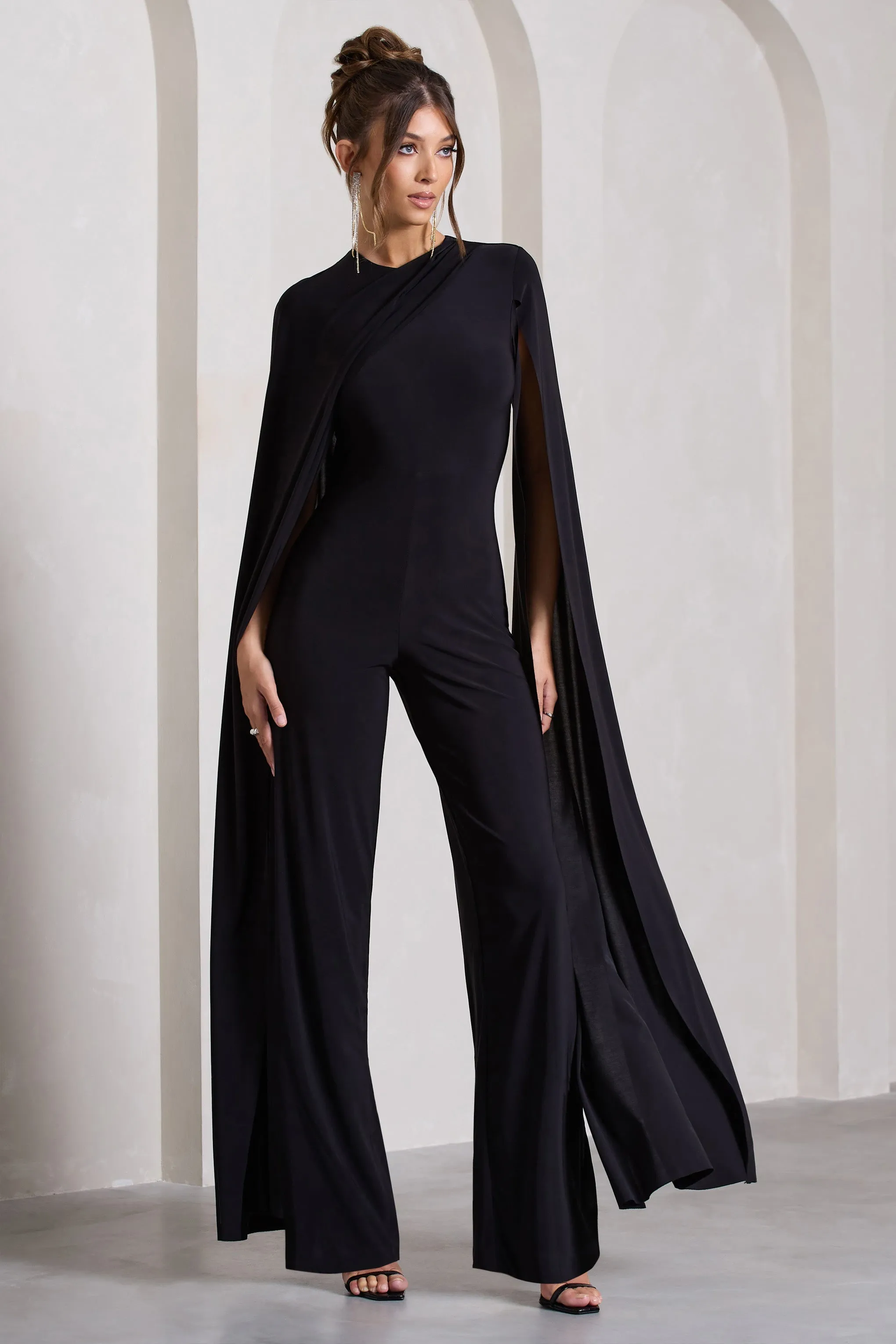 Harley | Black Straight-Leg Jumpsuit With Cape Sleeves sold by Club L London product image thumbnail 5