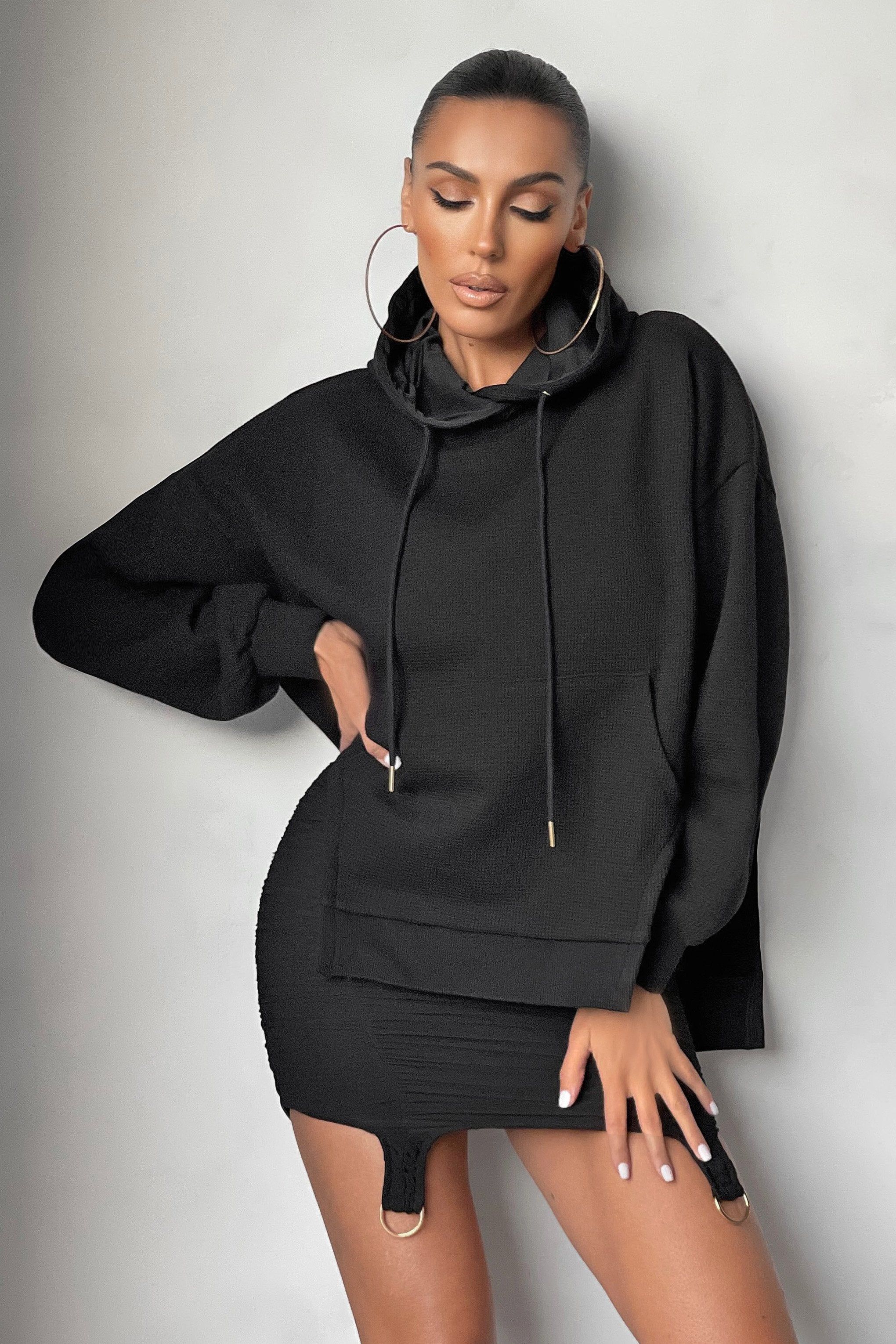 Side Lines | Black Cut Out Oversized Hoodie sold by Club L London product image thumbnail 3