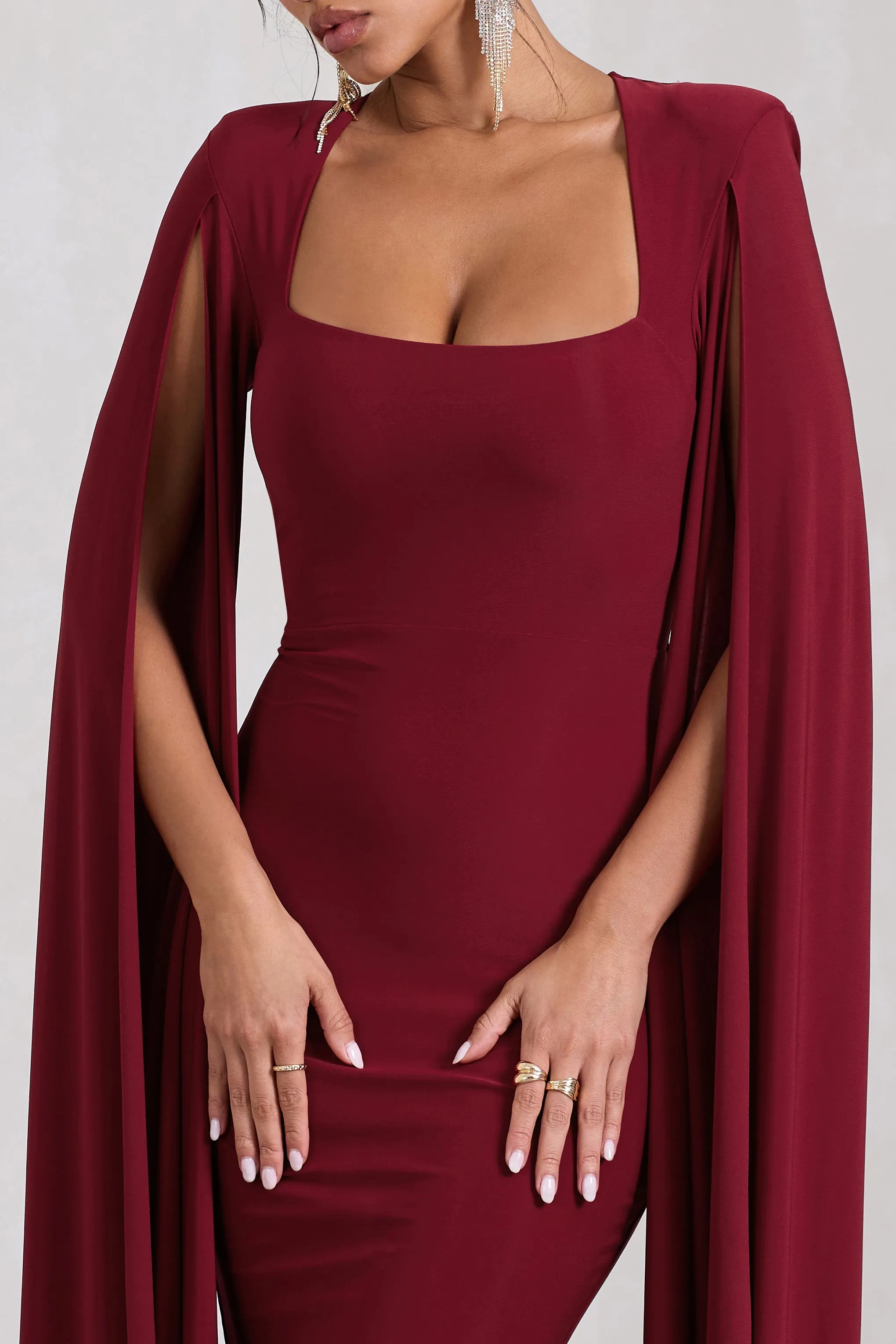 Flawless | Berry Square Neck Midi Dress With Cape Sleeves sold by Club L London product image thumbnail 3