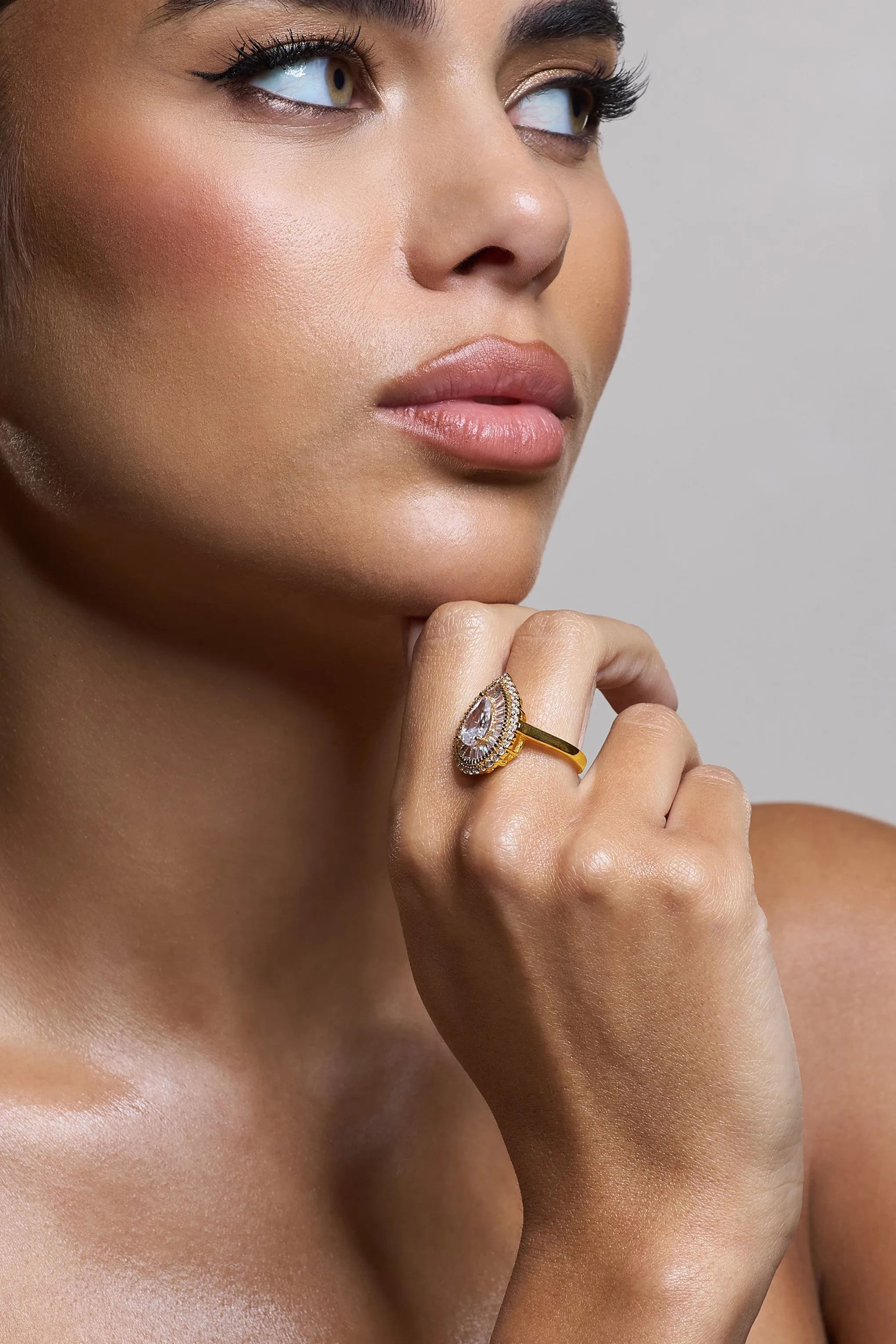 Trance | Gold Pear Diamante Ring sold by Club L London product image thumbnail 2