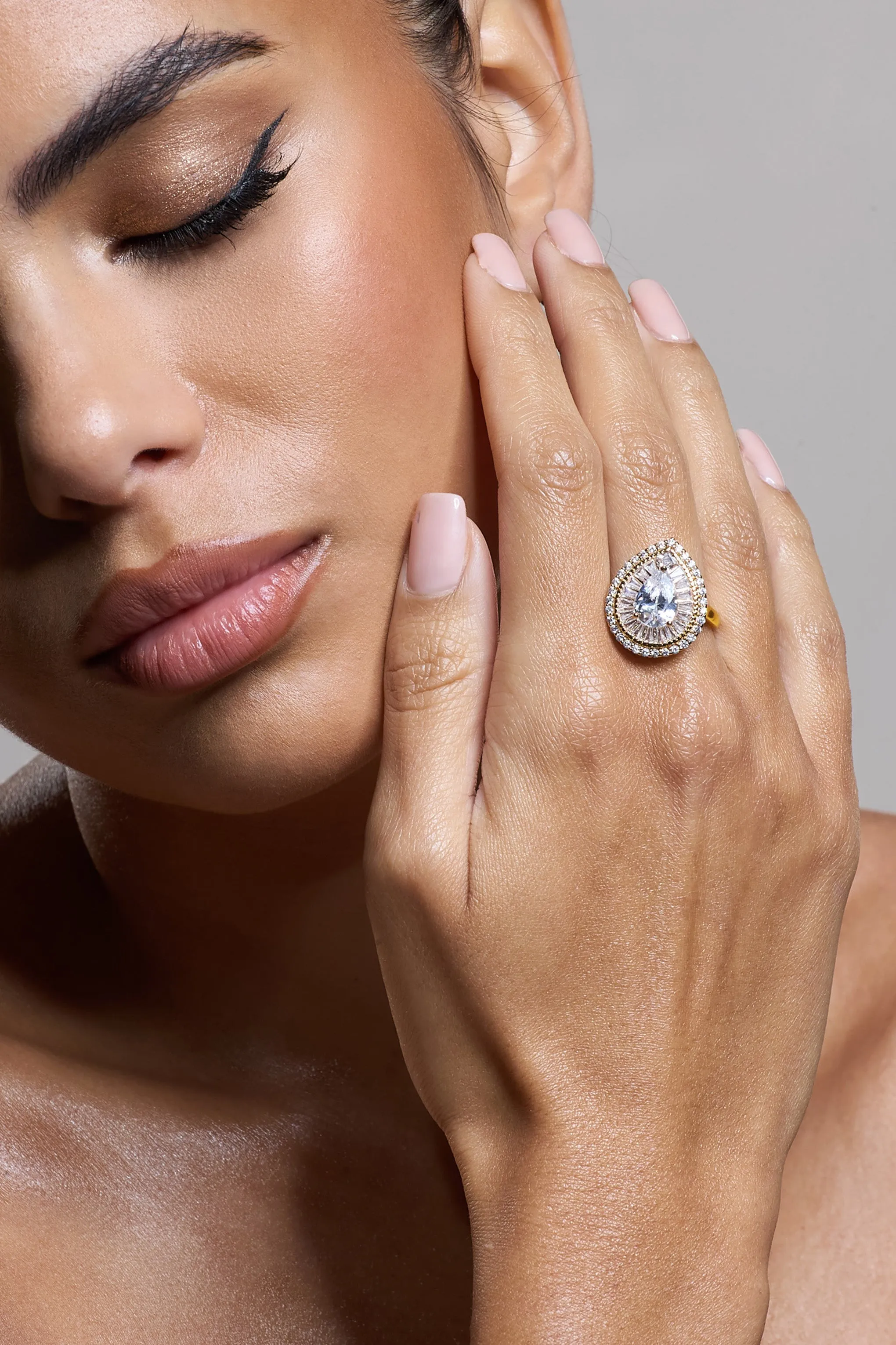 Trance | Gold Pear Diamante Ring sold by Club L London product image thumbnail 4