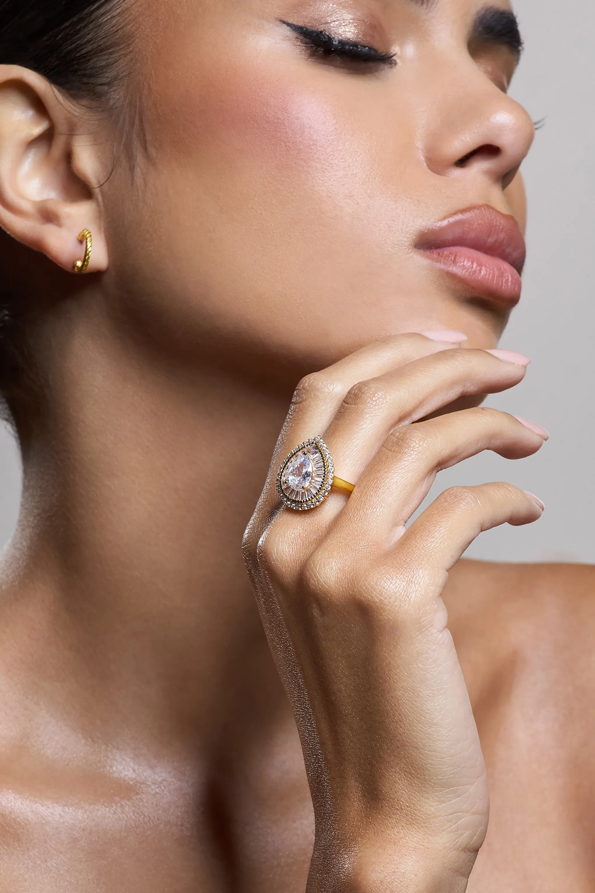 Trance | Gold Pear Diamante Ring sold by Club L London