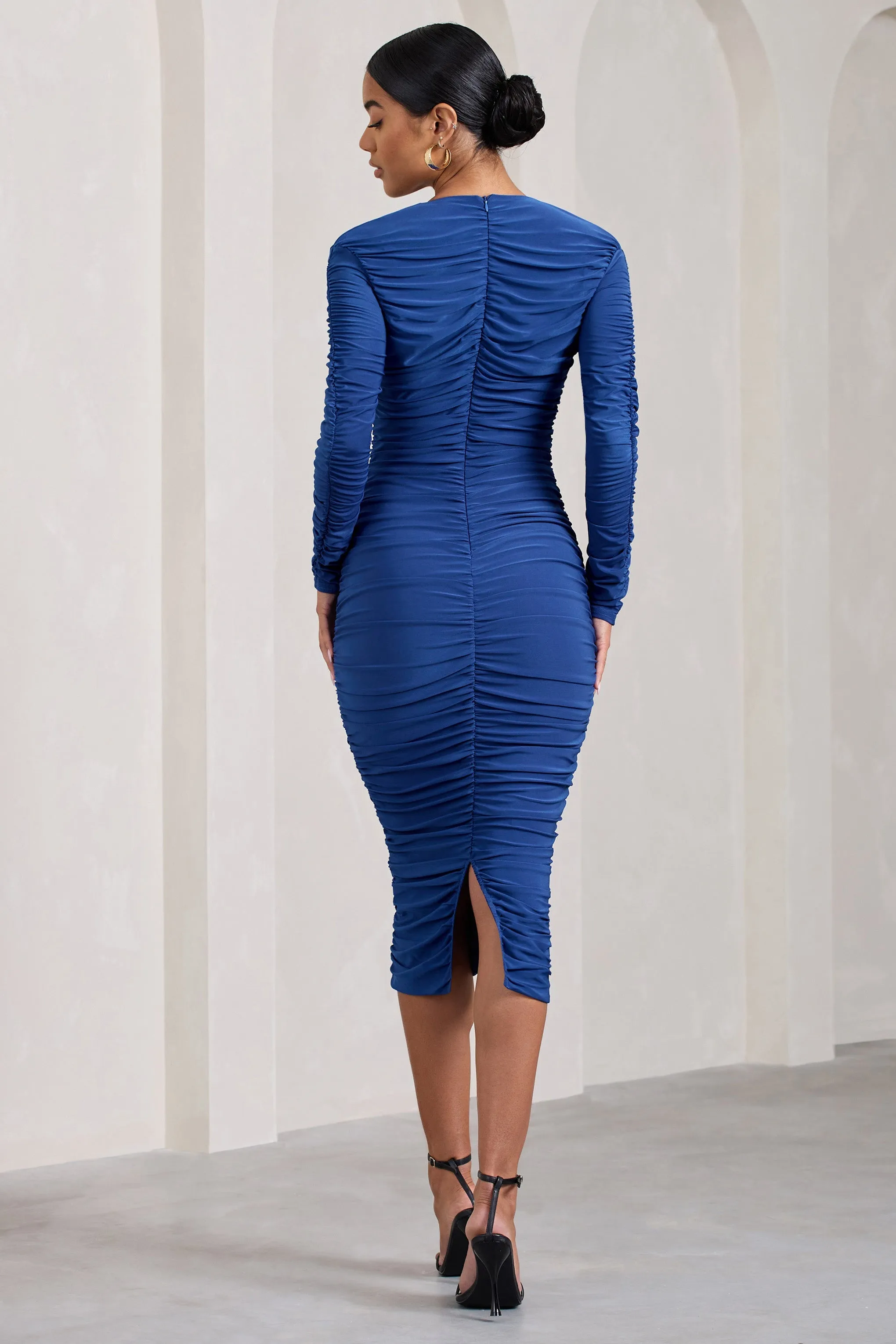 Elisabeth | Cobalt Blue V-Neck Long-Sleeved Midi Dress sold by Club L London product image thumbnail 2