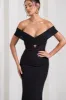 Inspiration | Black Sheer Bardot Fishtail Maxi Dress sold by Club L London