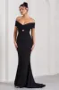 Inspiration | Black Sheer Bardot Fishtail Maxi Dress sold by Club L London