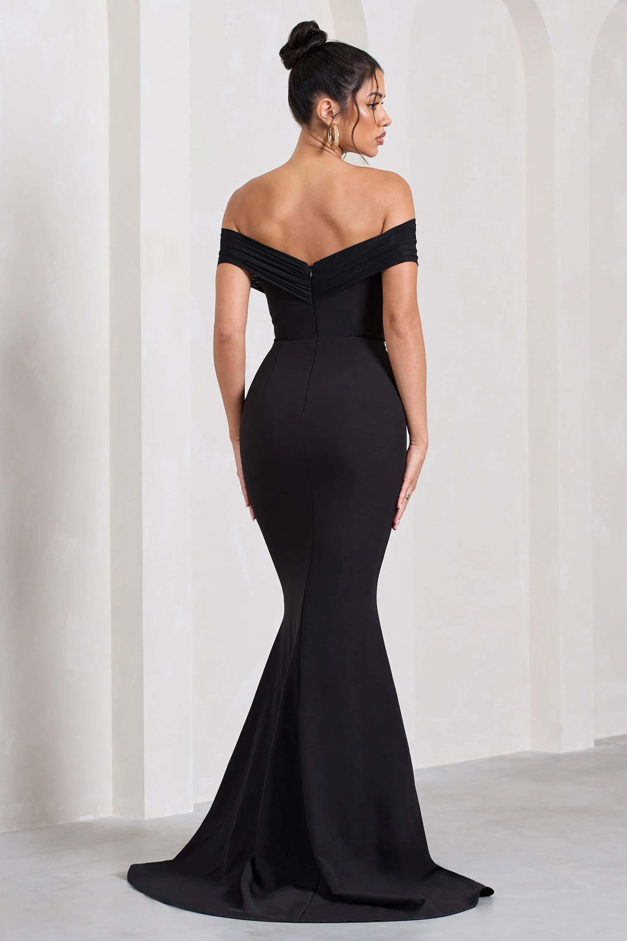 Inspiration | Black Sheer Bardot Fishtail Maxi Dress sold by Club L London product image thumbnail 4