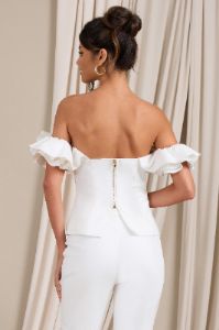 Naturally | White Cotton-Blend Structured Bardot Top sold by Club L London
