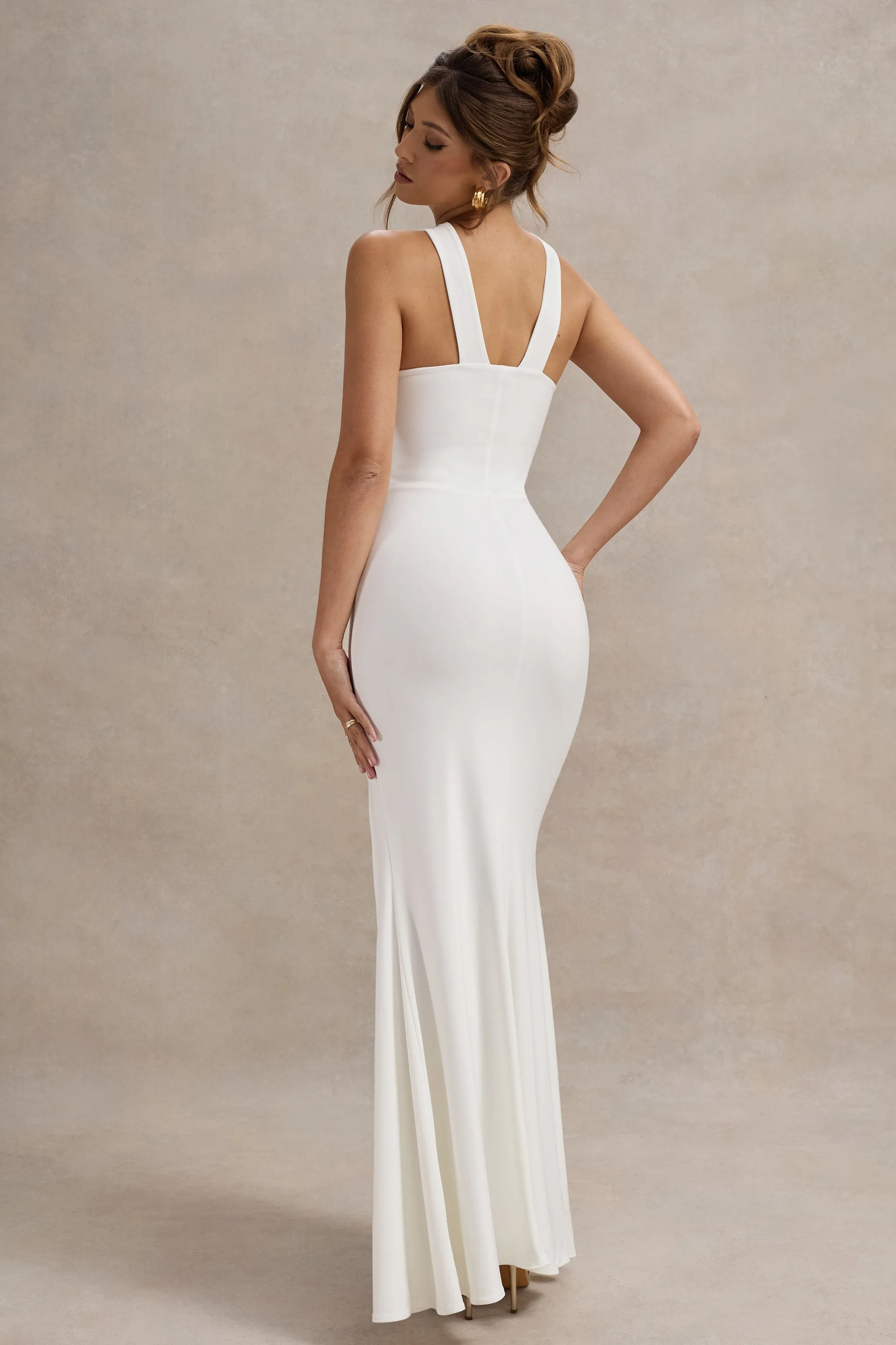 Jianna | White Cross Over Halter-Neck Split Maxi Dress sold by Club L London product image thumbnail 2