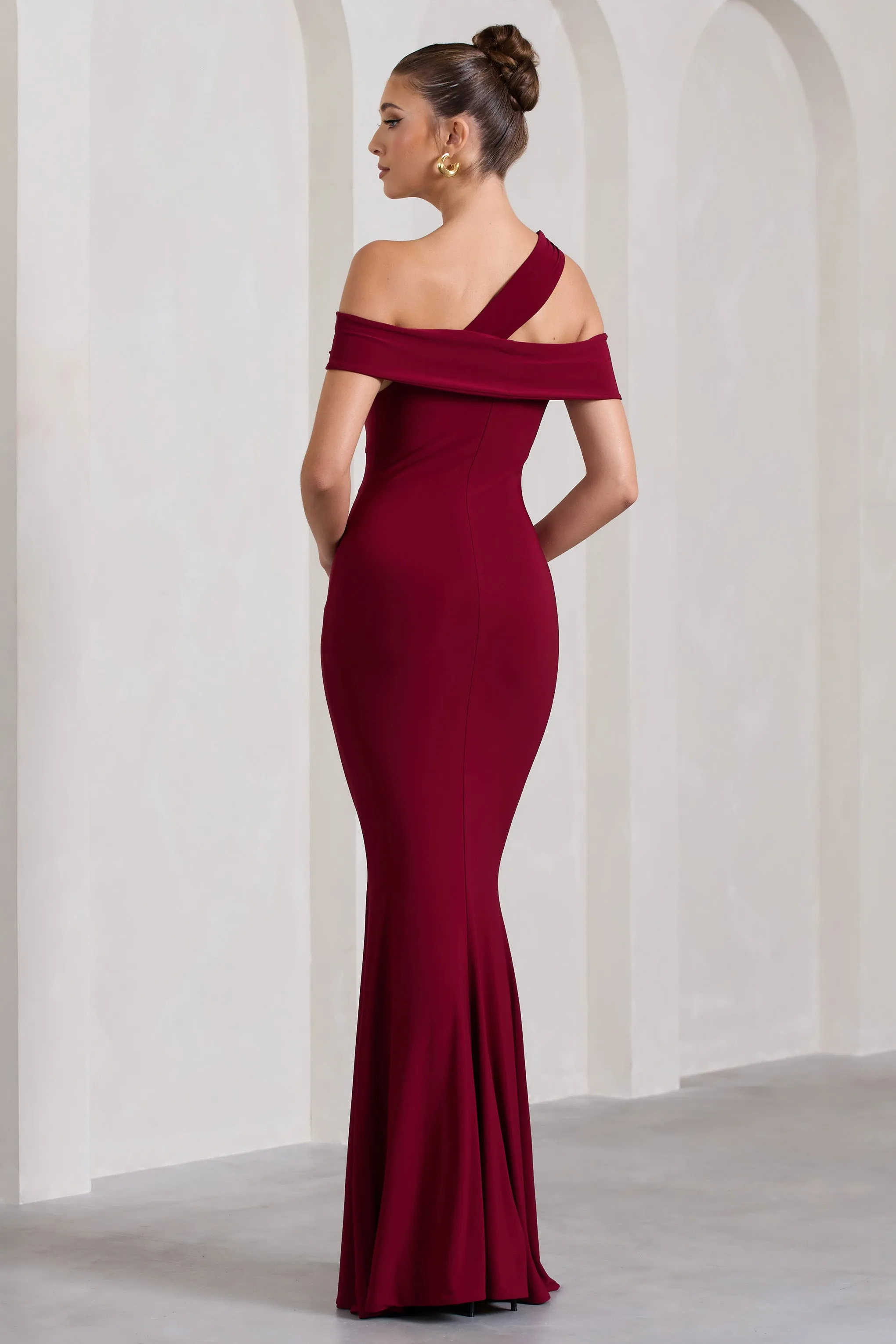 Captivating | Berry Red Strappy Asymmetric Cut-Out Maxi Dress sold by Club L London product image thumbnail 2