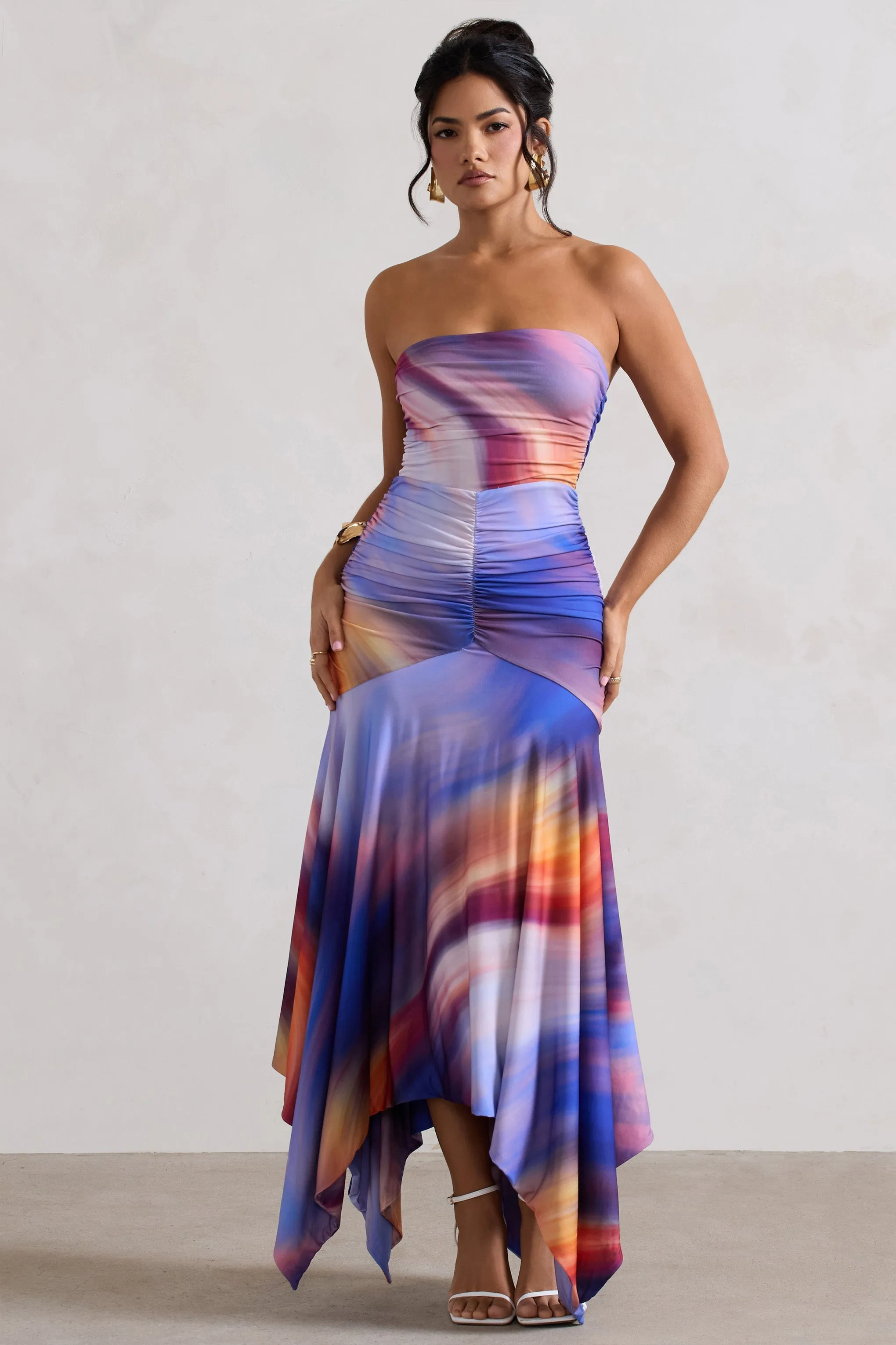 Florianne | Ombre Print Ruched Bandeau Midi Dress sold by Club L London product image thumbnail 4