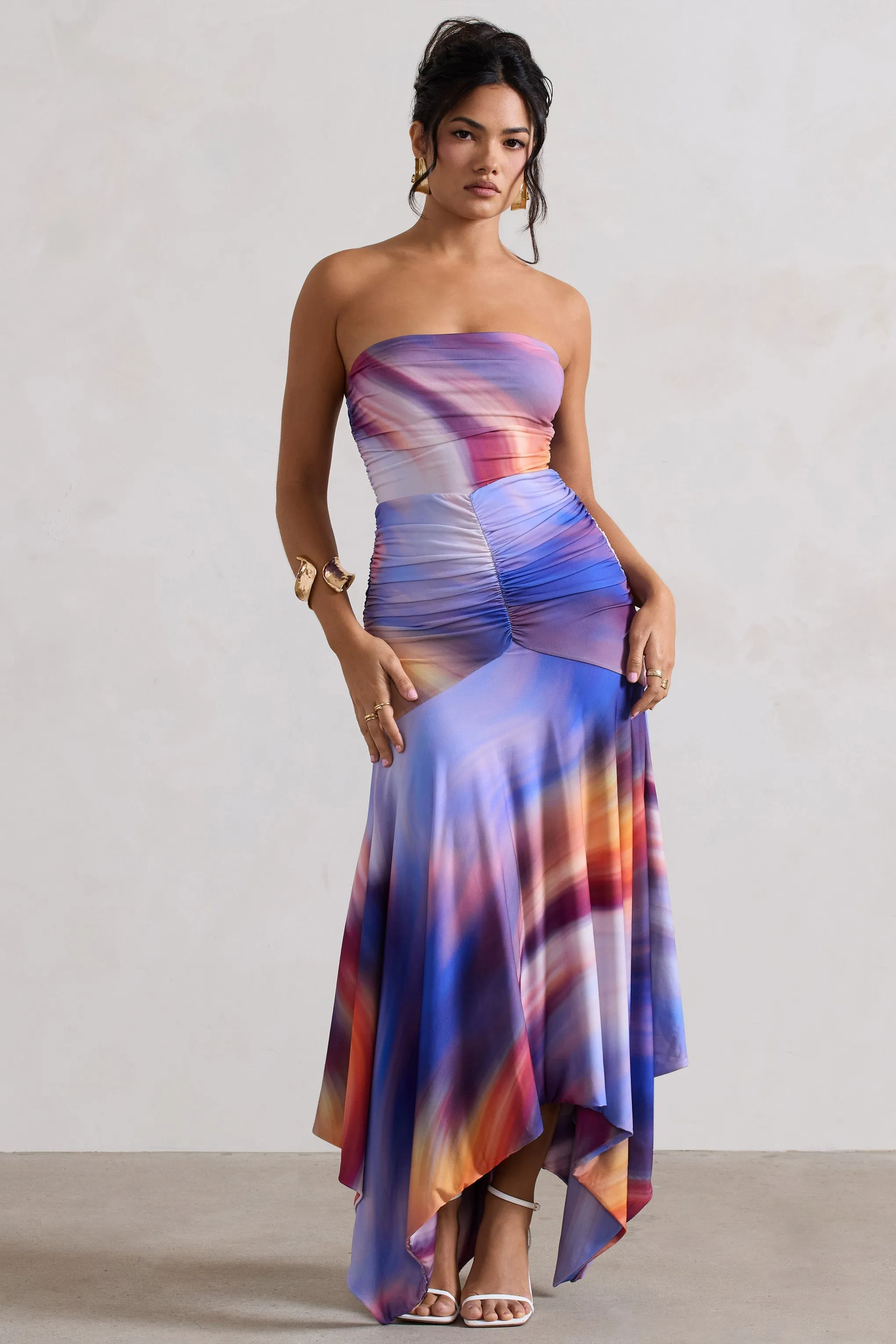 Florianne | Ombre Print Ruched Bandeau Midi Dress sold by Club L London