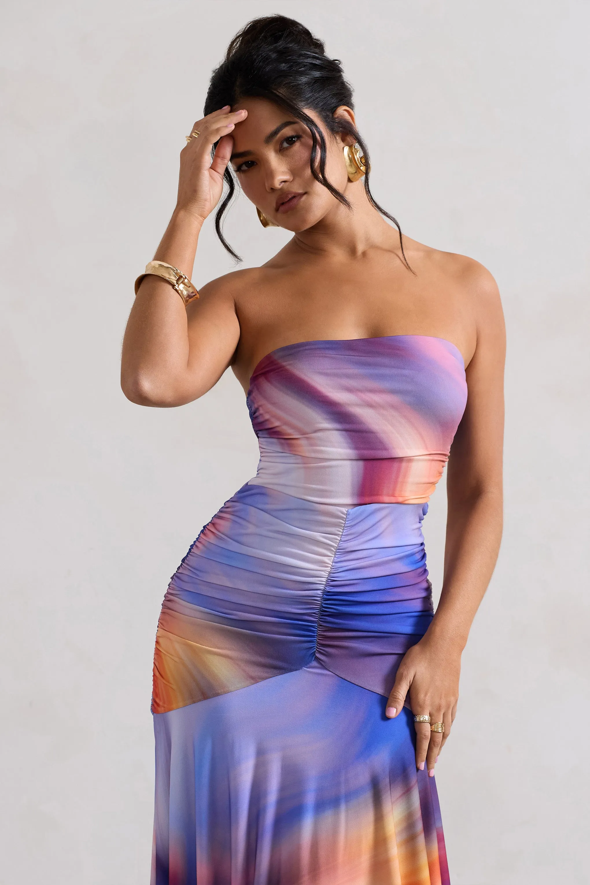 Florianne | Ombre Print Ruched Bandeau Midi Dress sold by Club L London product image thumbnail 3