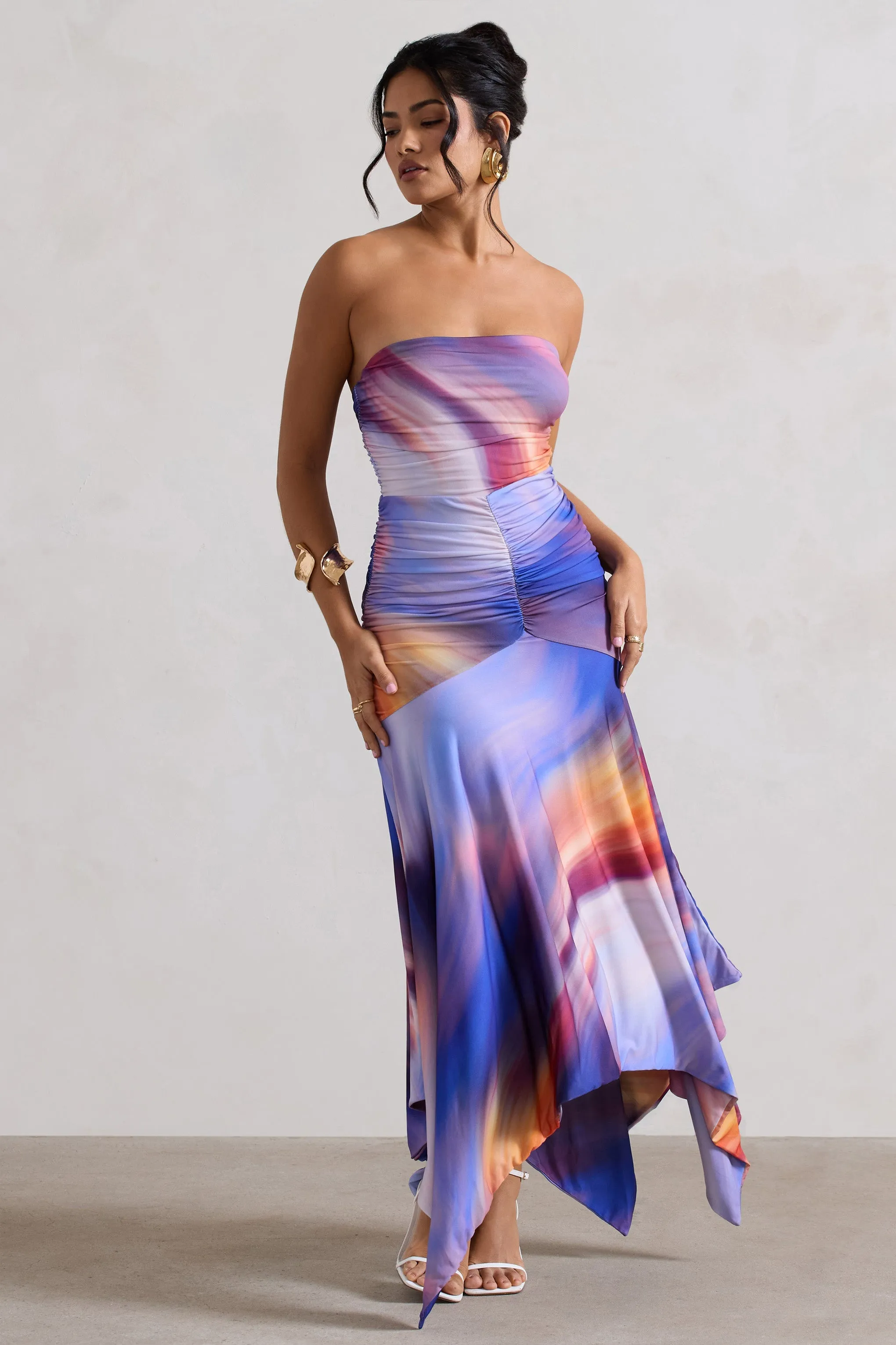 Florianne | Ombre Print Ruched Bandeau Midi Dress sold by Club L London product image thumbnail 5