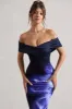 Alaia | Navy Floral Print Bardot Maxi Dress sold by Club L London