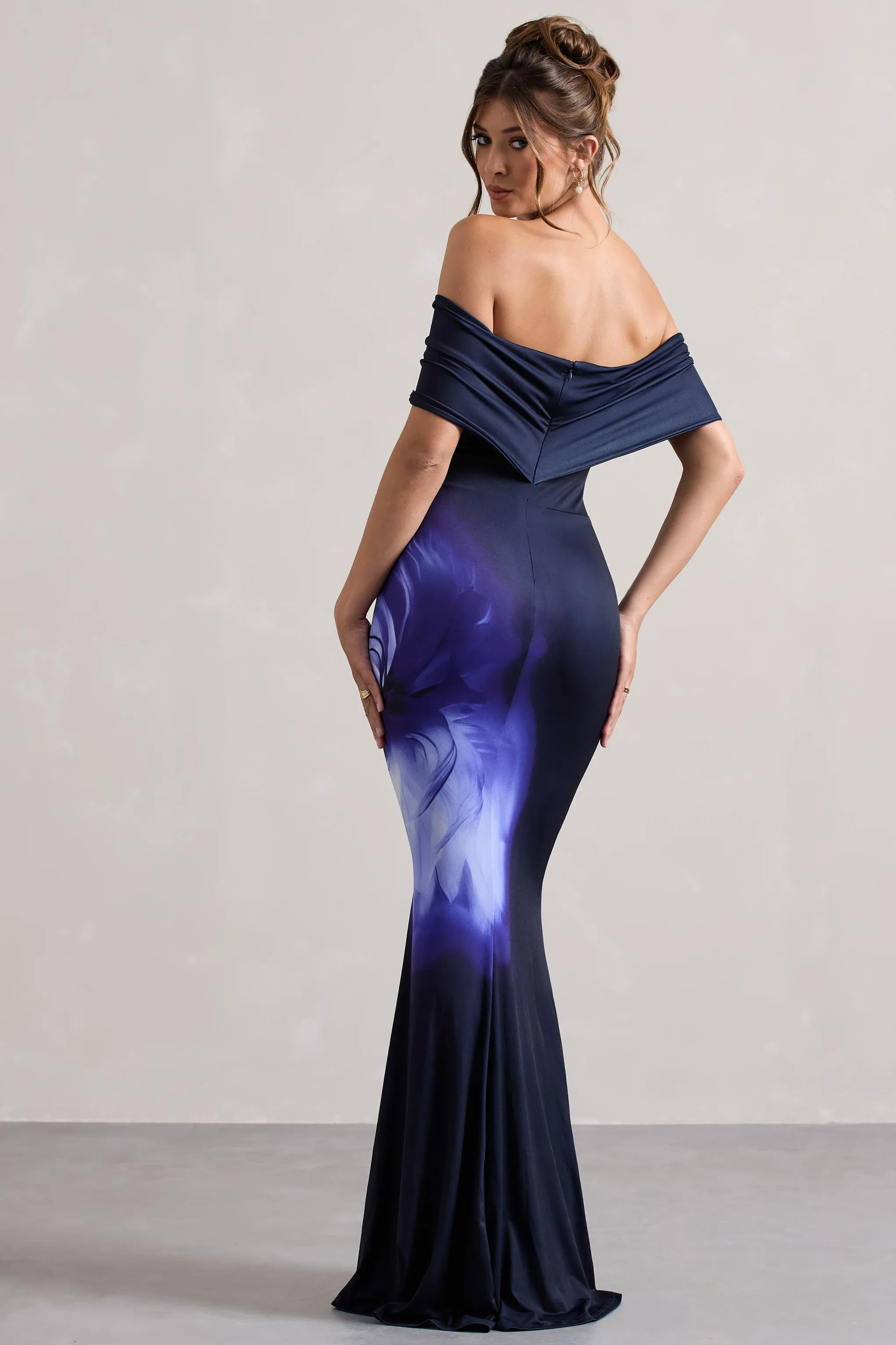 Alaia | Navy Floral Print Bardot Maxi Dress sold by Club L London product image thumbnail 2