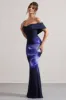 Alaia | Navy Floral Print Bardot Maxi Dress sold by Club L London