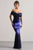 Alaia | Navy Floral Print Bardot Maxi Dress sold by Club L London