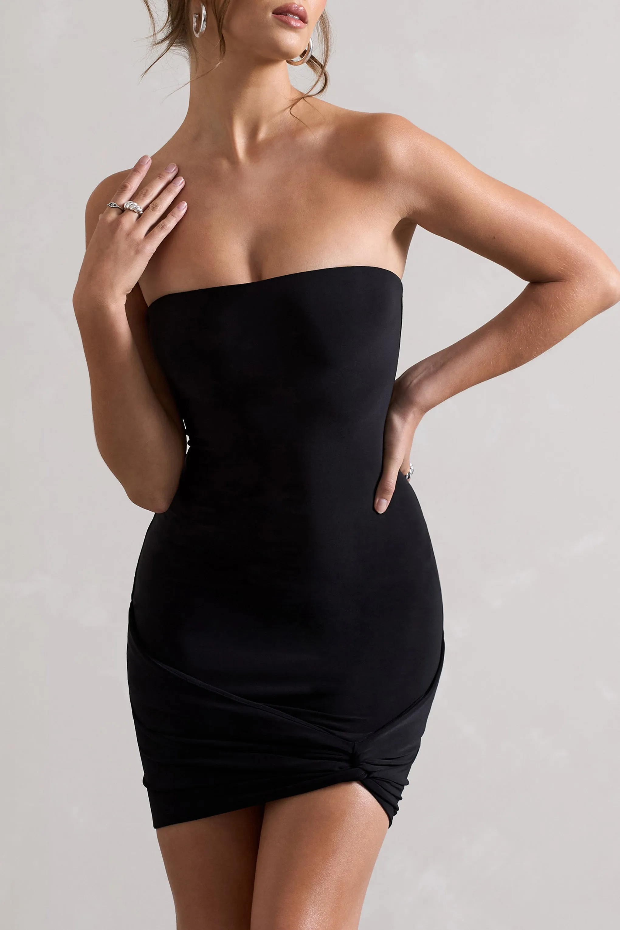 Jamie | Black Strapless Mini Dress With Knot Skirt sold by Club L London product image thumbnail 4