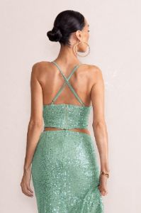 Precious Metal | Mint Sequin Cowl Neck Crop Top sold by Club L London