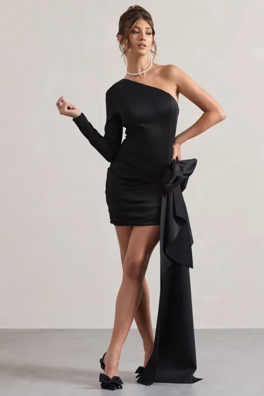 Abstract | Black One Shoulder Mini Dress With Side Drape sold by Club L London