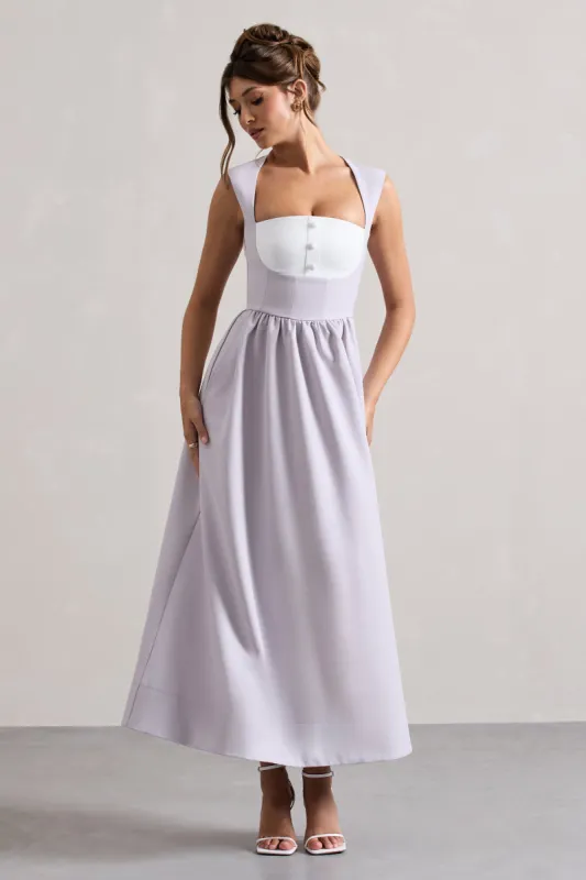 Maybelle | Mauve Square-Neck Corset Skater Maxi Dress sold by Club L London