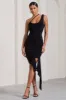 Radiate | Black Asymmetric Ruched Ruffled Mini Dress sold by Club L London