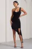 Radiate | Black Asymmetric Ruched Ruffled Mini Dress sold by Club L London