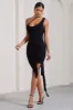 Radiate | Black Asymmetric Ruched Ruffled Mini Dress sold by Club L London