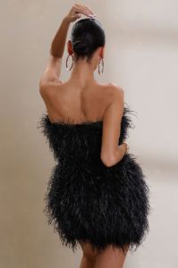 Out On The Town | Black Feather Bandeau Mini Dress sold by Club L London