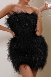Out On The Town | Black Feather Bandeau Mini Dress sold by Club L London