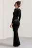 Fay | Black Velvet Corset Style Knot Maxi Dress sold by Club L London