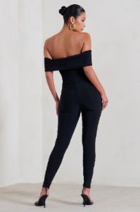 Carefully Crafted | Black Maternity Bardot Fitted Jumpsuit sold by Club L London