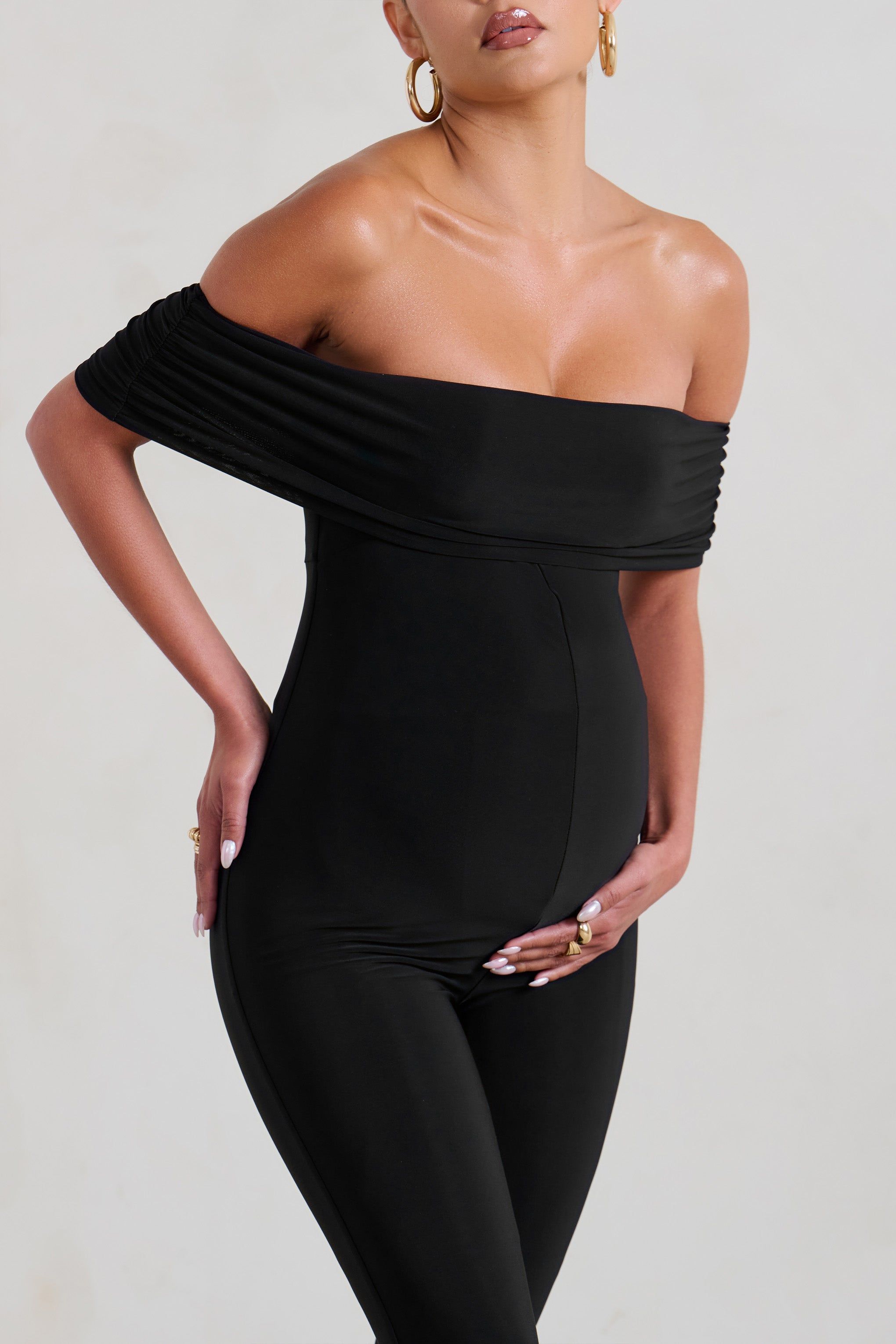 Carefully Crafted | Black Maternity Bardot Fitted Jumpsuit sold by Club L London product image thumbnail 3