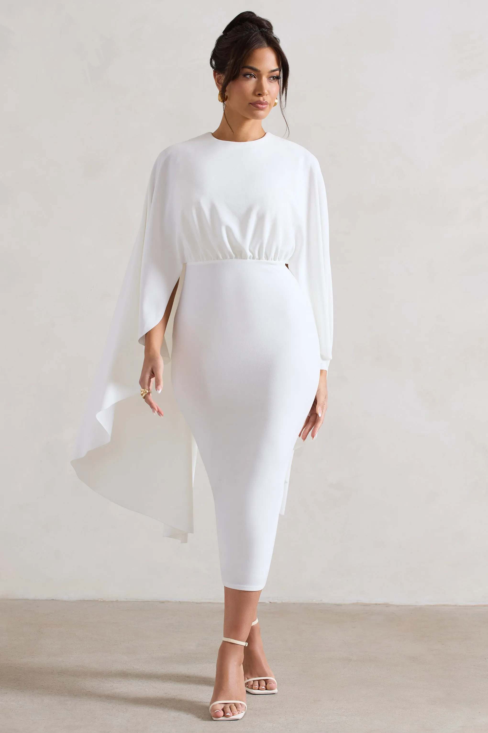 Tranquility | White Gathered Midi Dress With Cape sold by Club L London product image thumbnail 4
