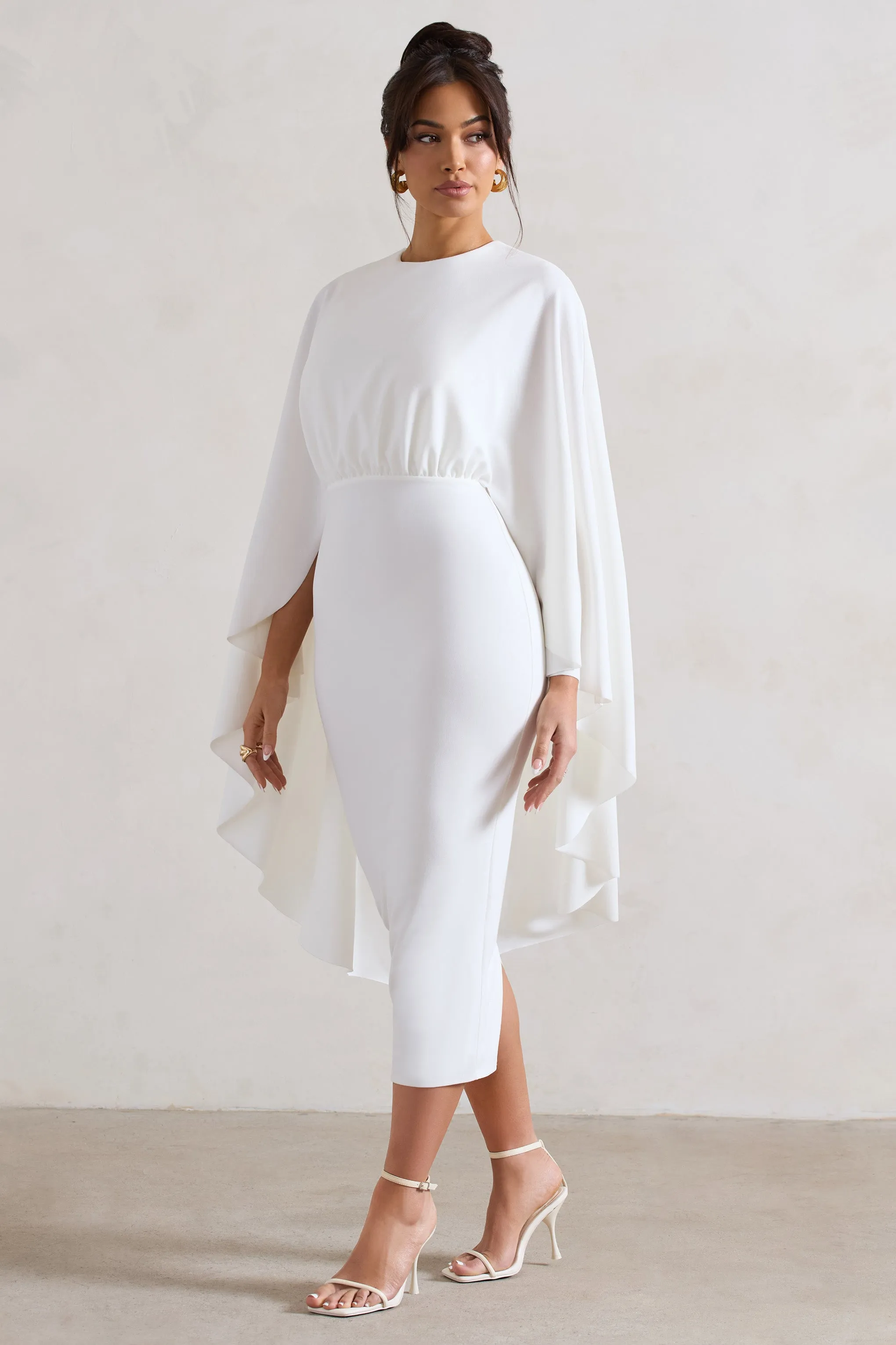 Tranquility | White Gathered Midi Dress With Cape sold by Club L London product image thumbnail 5