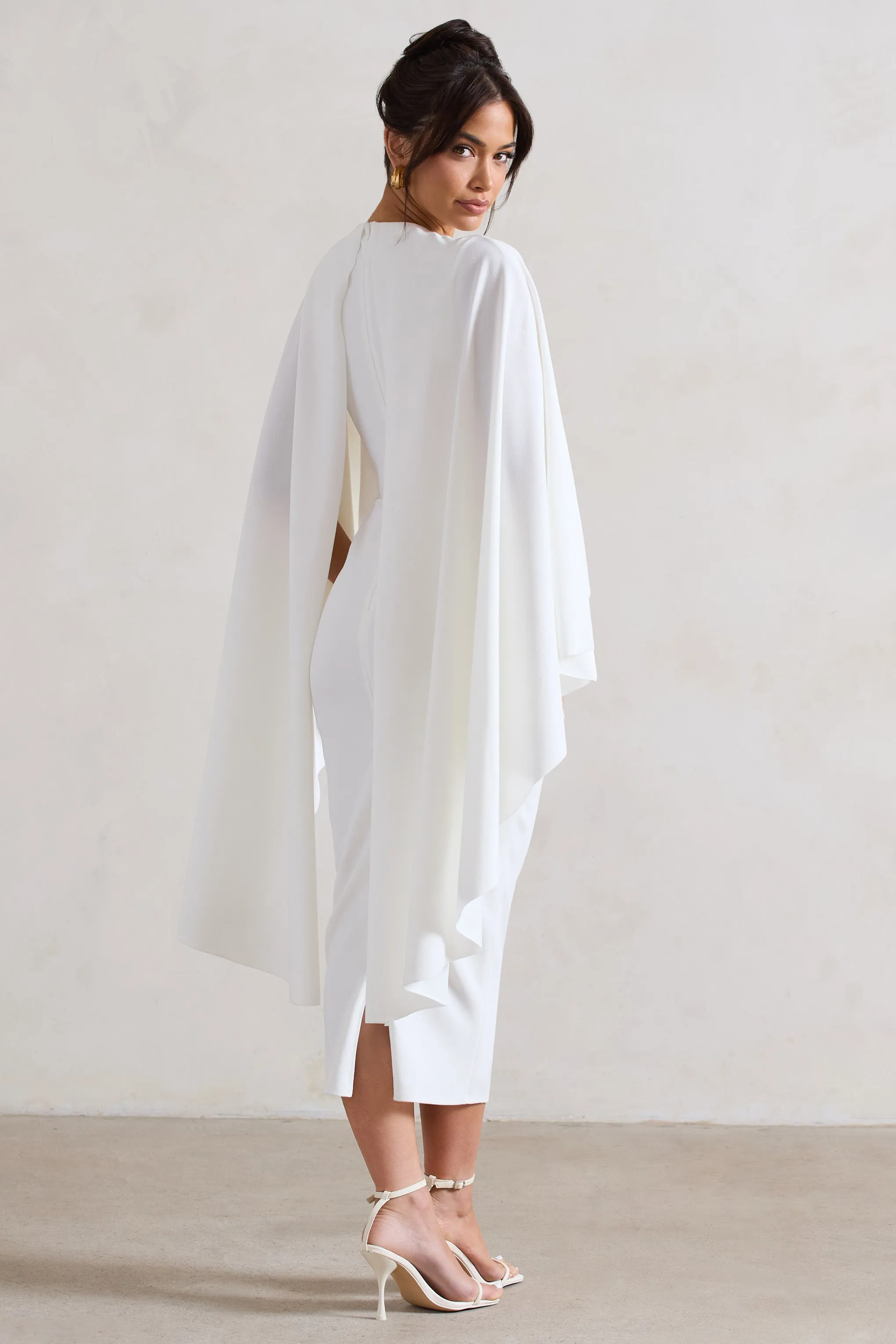Tranquility | White Gathered Midi Dress With Cape sold by Club L London product image thumbnail 2