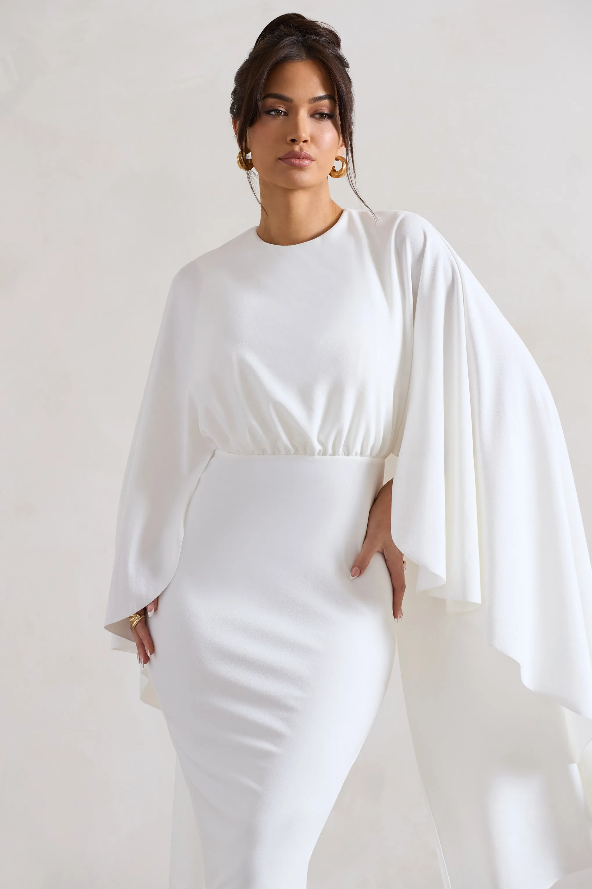 Tranquility | White Gathered Midi Dress With Cape sold by Club L London product image thumbnail 3