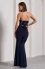 Midnight Calling | Navy Bandeau Split Lace-Up Maxi Dress sold by Club L London