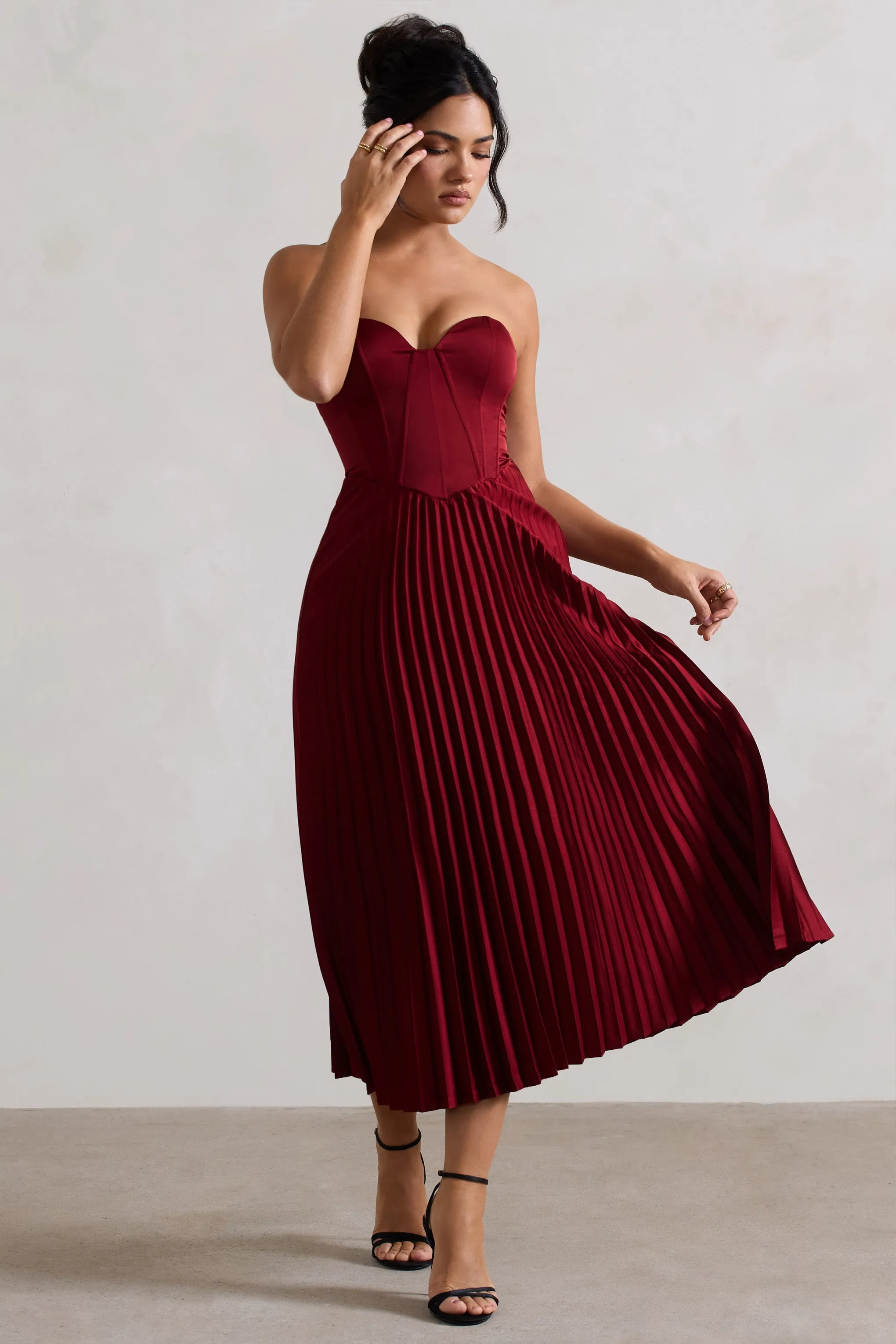 Bordeaux | Berry Satin Corset Style Midi Dress sold by Club L London product image thumbnail 5